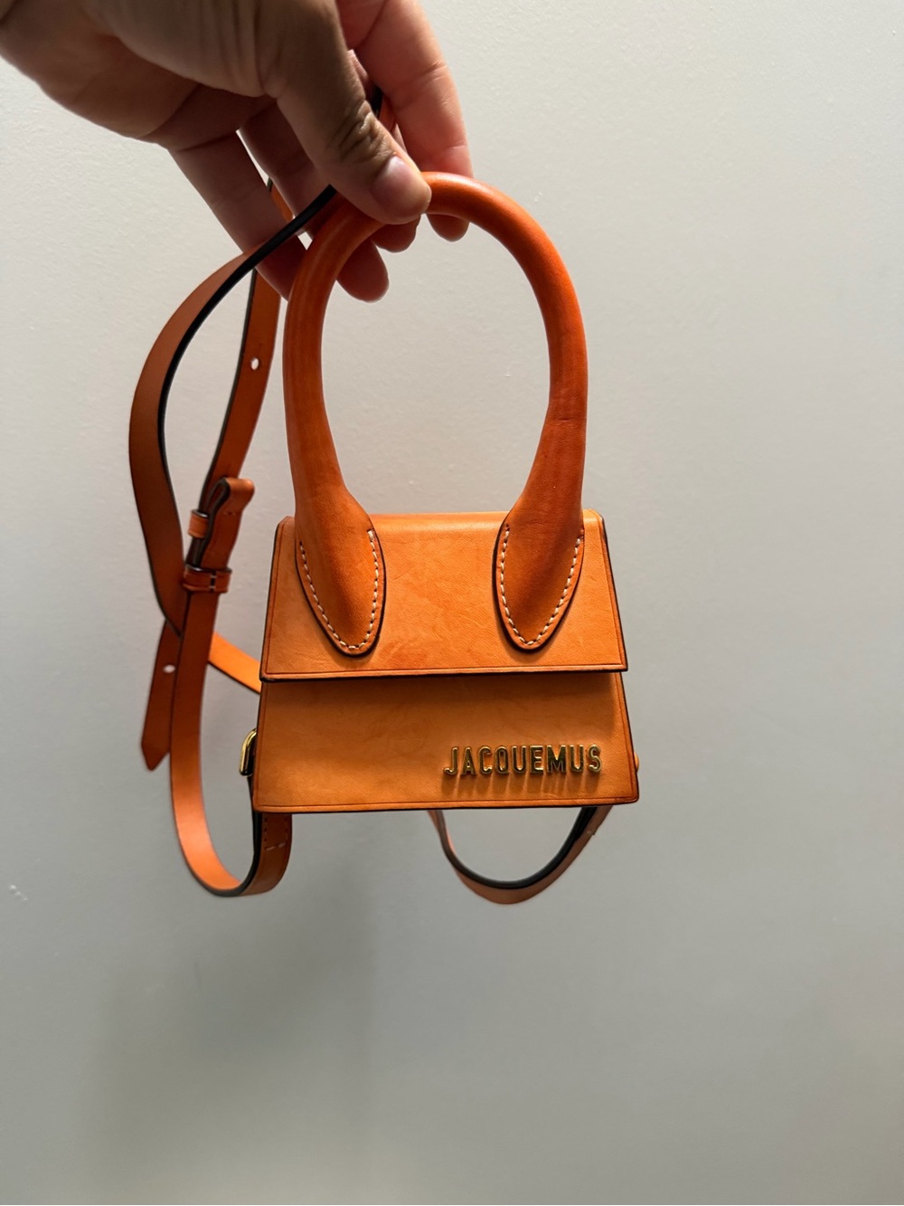 Jacquemus Mini Top-Handle Crossbody Bag in Bright Orange
